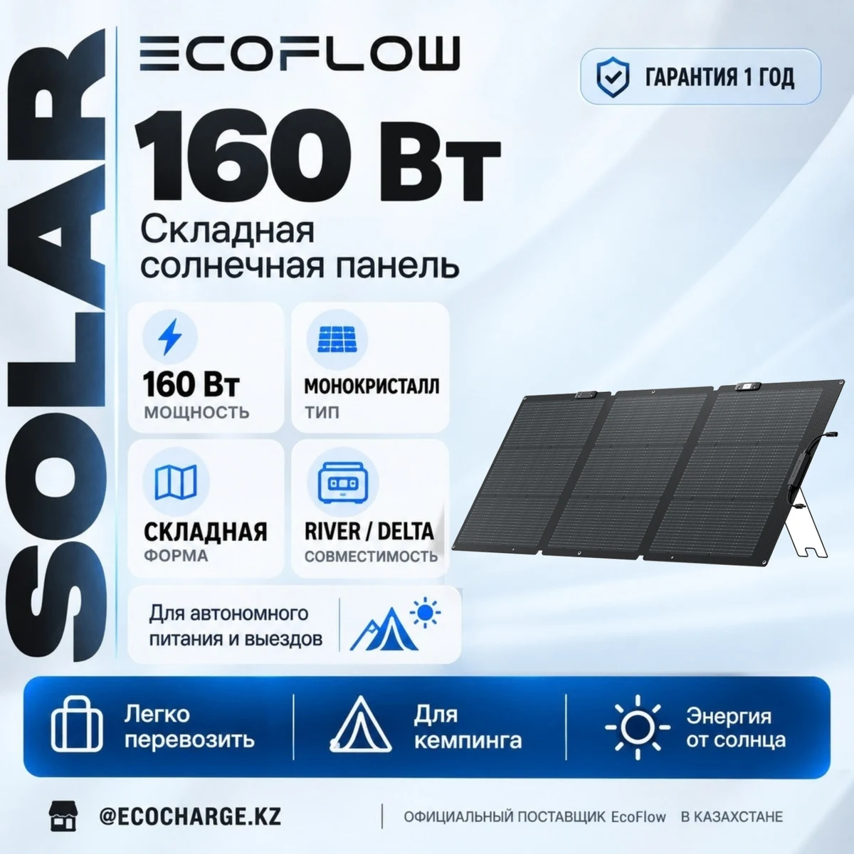 EcoFlow 160W складная солнечная панель